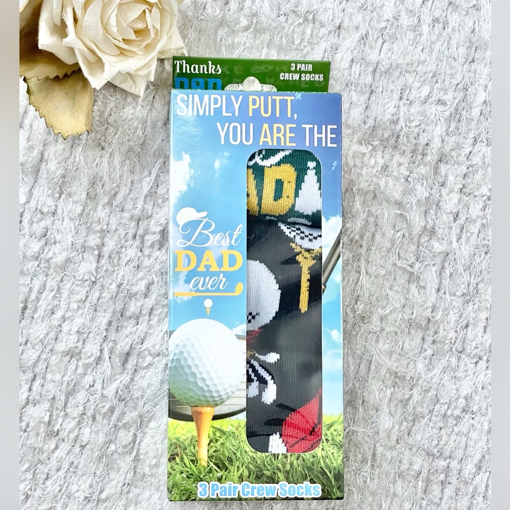 New with tag 3PK BEST DAD EVER GOLF CREW SOCKS GIFT PACKAGE GOLF THEMED PICTURES